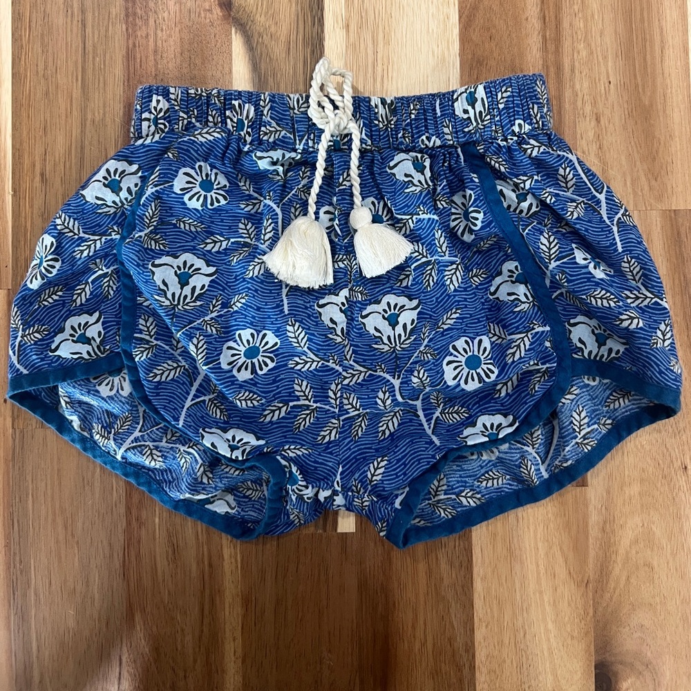 Pink Chicken Blue Floral Elastic Waist Shorts Boho Summer
